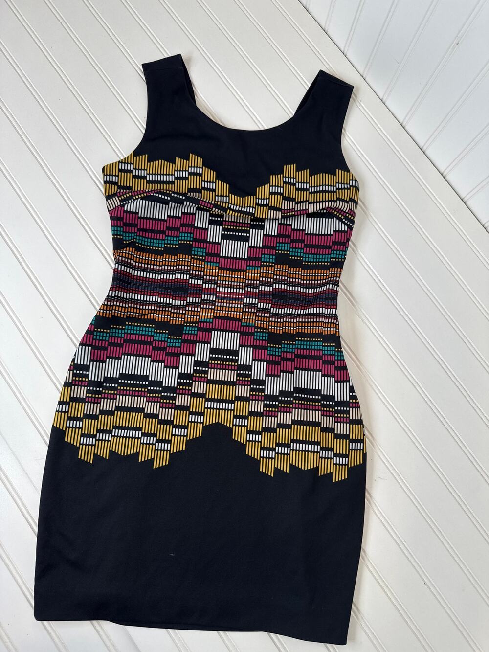 Bebe Black Aztec Sleeveless Bodycon Mini Dress Party Cocktail Womens Size XS